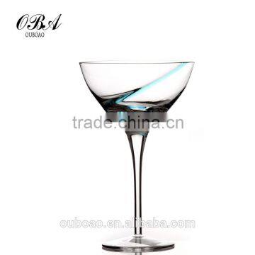 Handmade high-quality blue strip margarita glass Goblet & popular Cocktail Martini glass for Adults