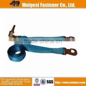 Ratchet tie down strap with plate spring hook, made of 100% polyester for cargo lashing