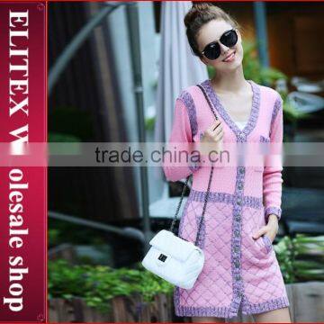 2015 European Design Pink Women Cashmere Cardigan Winter Dress