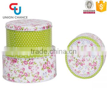 Nice Flower Design 3PCS Round Tin Box Set