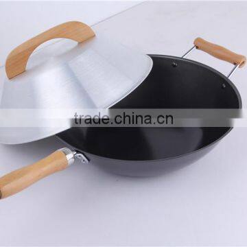 FDA Certificate Wooden Handle Flat bottom Cookware Wok Nonstick Pan Set