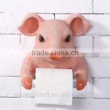 Resin pink pig bust funny animal toilet paper holder