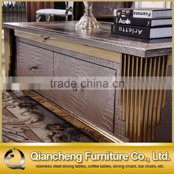 Living Room Golden Metal MDF Top Coffee Table Tea With Drawer photo-2