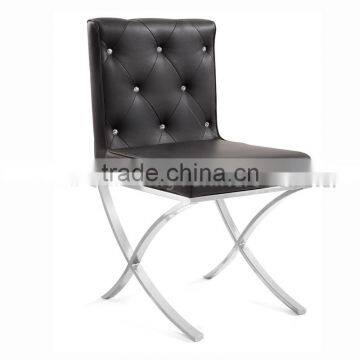 Black Leather Cross Stainless Steel Legs Dining Chair photo-2