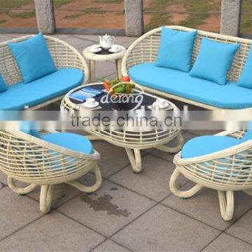 cute egg-shape PE rattan cafe sofa set outdoor furniture garden use with waterproof cushions