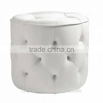 JR-01 Modern Contemporary White Color Genuine Leather Crystal Tufted Leisure Neoclassic Stools Ottoman Chair photo-3