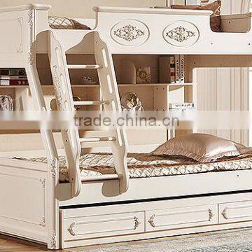 European Classic Rococo Style Pure White Wood Stairway Bunk Bed With Drawers BF11-09183a photo-2