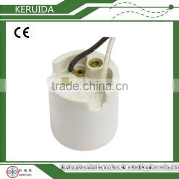 CE RoHS certificated E26 E27 glazed ceramic lampholder with cable