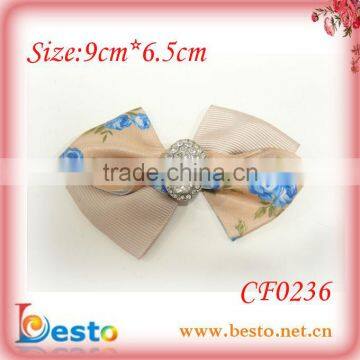 CF0336 Beautiful fancy girl grosgrain ribbon hair bows with rhinetone