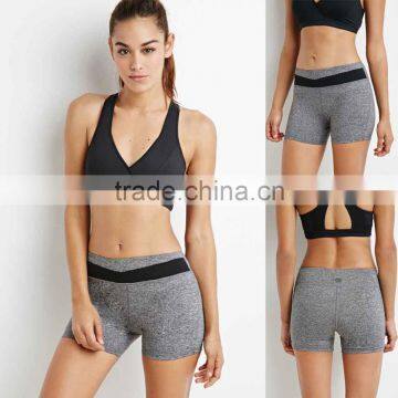 100 Polyester Lycra Shorts Colorblock Panel Active Heathered Yoga Custom Sweat Shorts For Women