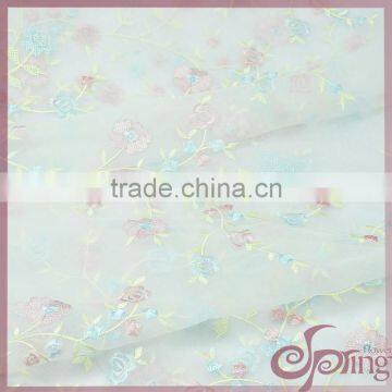 Light color floral shining polyester embroidery wholesale organza fabric lace