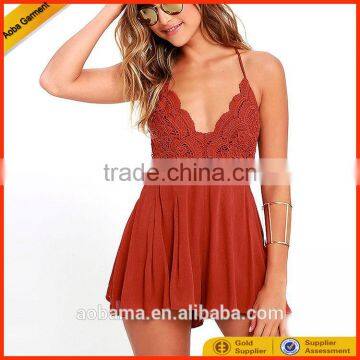 halter star spangled rust red backless lace romper