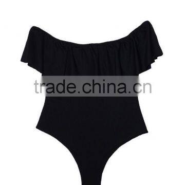 Ladies Fashion Black With Big Ruffle One-piece Swimwear photo-4