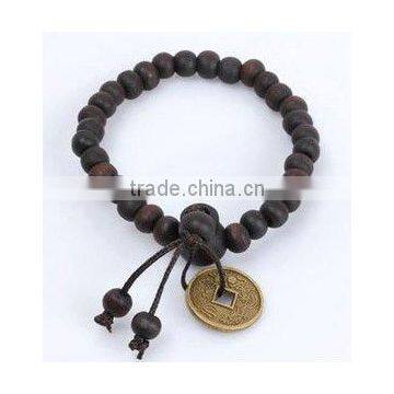 fashion good luck wood bead bracelets with fashion coins, good souvenir gifts