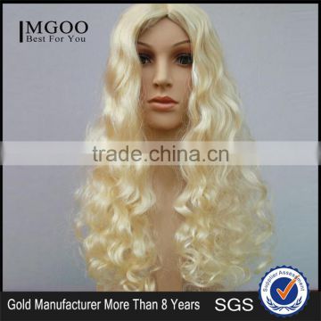 Wholesale Long Wave Heat Resistant Fiber Hair Side Part Blonde Synthetic Lace Front Halloween Wig