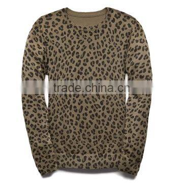 Fashionable Crew Neck Leopard Pattern Cotton Long Sleeve Men Pullover Sweater photo-4