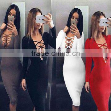 Autumn Fashion Womens Bodycon Pencil Dress Ladies Bandage Night Dress