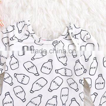 S60702B Newborn Babys Long Sleeve Milk Bottle Print Cotton Romper One Pieces Jumpsuit photo-3