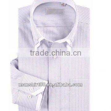 Exclusive Style Yarn Dyed Blue Stripes 100% Natural Cotton Men's Dress Shirt With Double Collar&Cuff photo-2