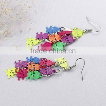New Fashion Copper Filigree Stamping Earrings Halloween Skull Multicolor Enamel 74mm photo-2