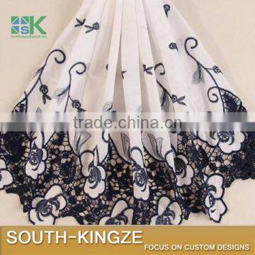 High quality white Cotton cloth bilateral Bilateral embroidered lace fabric