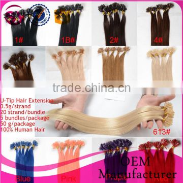 2016 Hot Selling Unprocessed Virgin Pre-bonded U-tip Hair Extension, Blonde Straight Human Hair