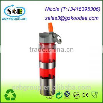 Ice Sticker Plastic Sport Water Bottle, Flip Straw Lid