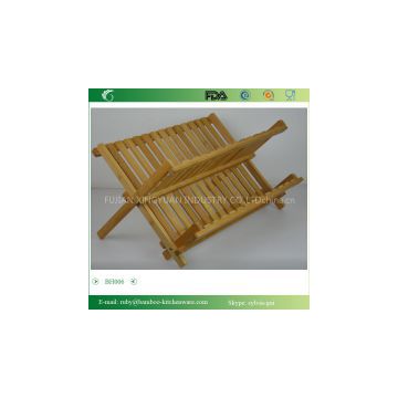 BH006/ Kitchen Bamboo Folding Ceramic Folding Plate and Glass Cup Dish Drying Rack