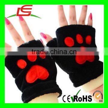 Lovely Soft Plush Bear Paw Half Finger Mittens Winter Warm Fingerless Thick Fleece Gloves for Girls Birthday Xmas Gifts