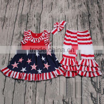 Latest design 4th of july girls clothing national day boutique outfits for kids wholesale stars and stripes dress pants set cute