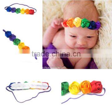 A32 aliepress new children's hair with 6 roses with 12 color fine elastic Headband Tiara