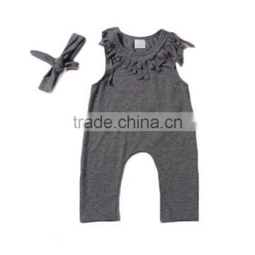 new wholesale cute tassels style solid grey girls long pants fashion baby romper set