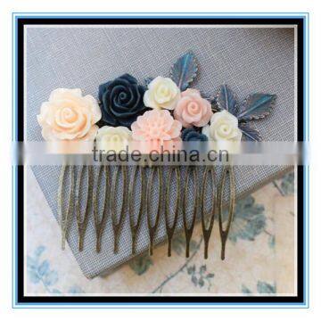 Best Selling Vintage Flower Hair Comb Navy Blue Rose Floral Collage Wedding Hair Accessories photo-3