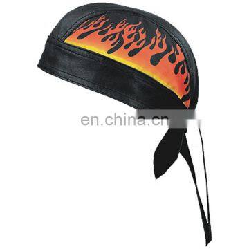 HMB-901L4 LEATHER SKULL CAP DURAG HEAD WRAP BANDANA SKULLCAP HATS SCARF FLAMES