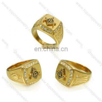 Cheap price factory direct supplier masonic ring gold plated 316 stainless steel jewelry for men