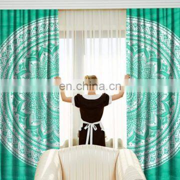 Indian Latest Green Ombre Mandala Curtain set Cotton Boho Drapes Window Decor Curtain Set