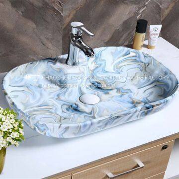 New deisgn bathroom ceramic single hole blue color wash hand basin