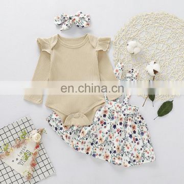 Boutique Kids Cotton Dress Outfit Baby Top And Floral Dress Baby Romper Sets