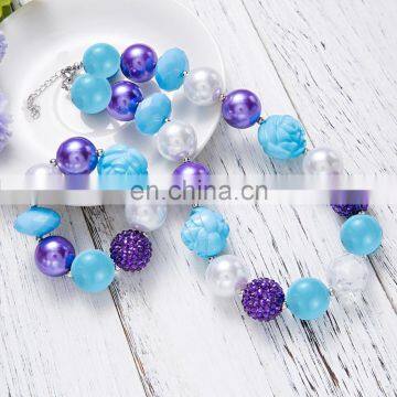 Girl Blue Necklace Bracelet Set Children Boutique Beauty Charms Necklace Jewelry Gift photo-3