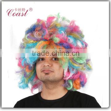 cheap synthetic rainbow kinky color big afro clown wig