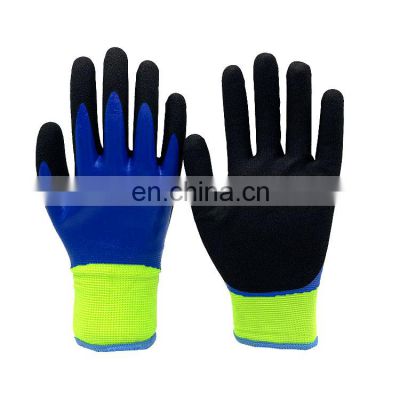 High Visibility Acrylic Terry Brushed Warm Gloves Water Proof Nitrile Double Dip Gloves Insulated Sucker Nonslip Gloves