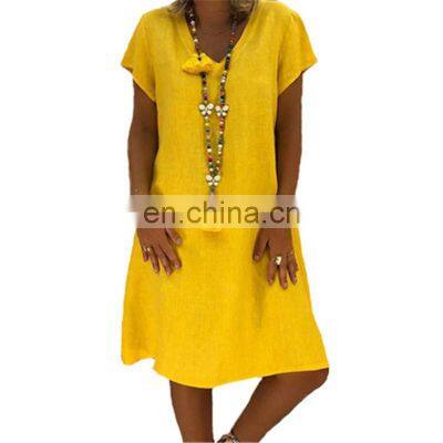 Custom LOGO Women Summer T-shirt Dresses Casual Loose Swing Flare Short Sleeve Beach V-neck Plus Size Tank Tops Dress S-5XL photo-3