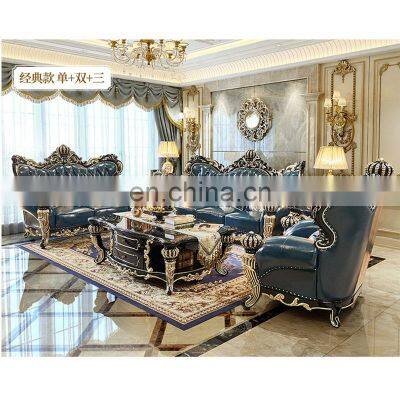 Antique genuine leather muebles Italian green sofa set luxury living room furniture lounge couch