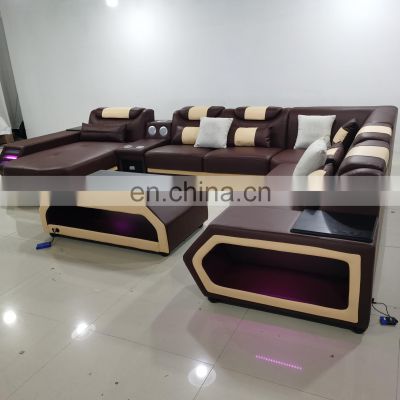 New arrival living room sofa super modern style living room furniture LED lamps top quality leather couch living room sofas