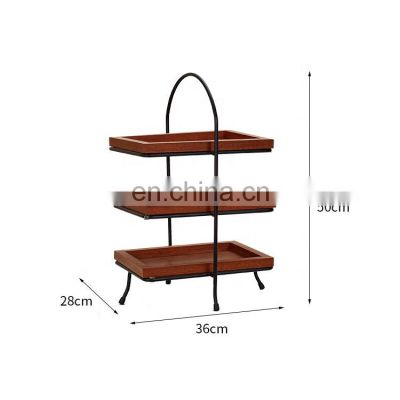 fashion 3 tiers wooden cake fruit display stand dessert snack serving tray with metal frame accept oem order