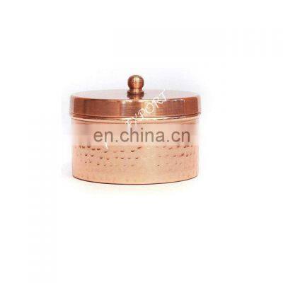 copper plated tin candle container with lid