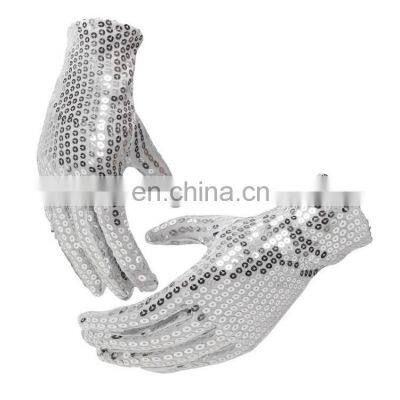 Adult Women Costume Dress Up Dance Sparkling Sequin Gloves Silver Glitter Gloves Michael Jackson Sequin Gloves