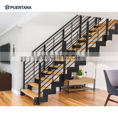 Deluxe Industrial Minimalist Indoor Duplex Straight Staircase Stairs and Modular Stair Case Kits With Wood Treads photo-4