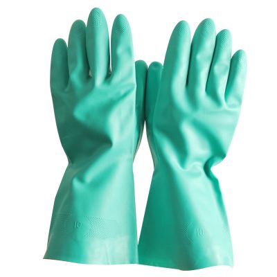 Best Long Sleeve Flock Lined Nitrile Diamond Grip Reusable Chemical Resistant Gloves