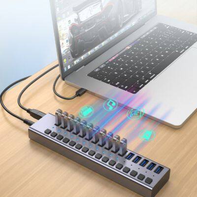 Wholesale apple usb c hub factory 5Gbps Rate 90W Powered USB 3.0 Hub (ABS)